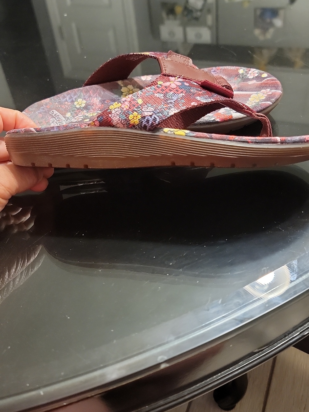 Dr. Martens Burgundy Floral Toe-Post Sandals - Picture 3 of 5
